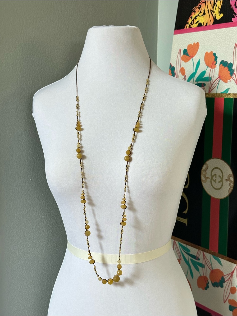 Chan Luu 925 Sterling Silver Yellow Stone Beaded Macrame 43" Long Necklace Fairy